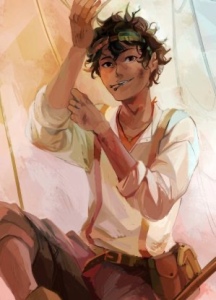Official art shows Leo Valdez, a latinx teenager in oil-smudged clothes with goggles on his forehead.